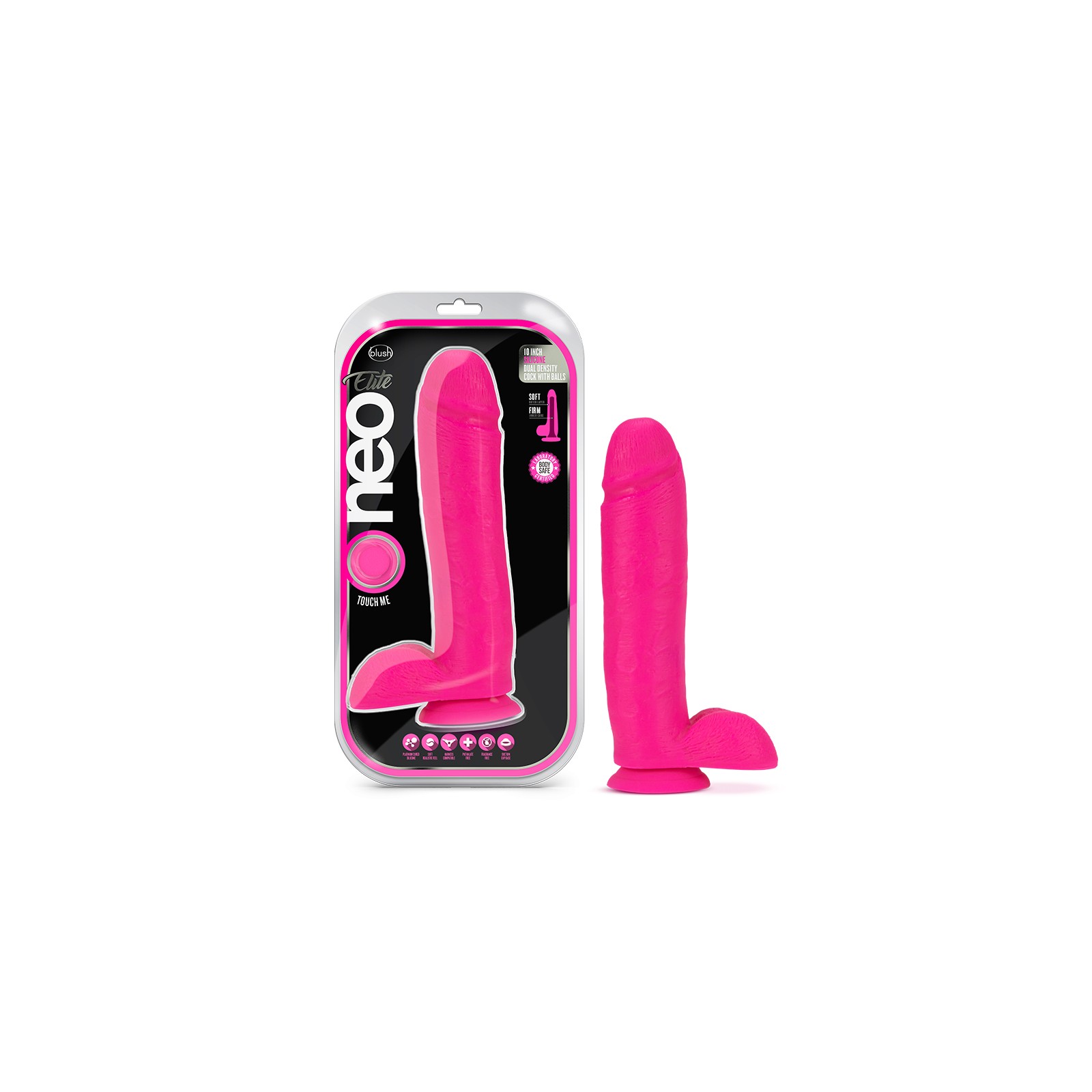 Dildo de Doble Densidad Neo Elite 10 in. Rosa Neón