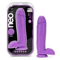 Neo Elite Dildo de Silicona Dual Densidad de 10 in. con Bolas y Succión Púrpura Neón