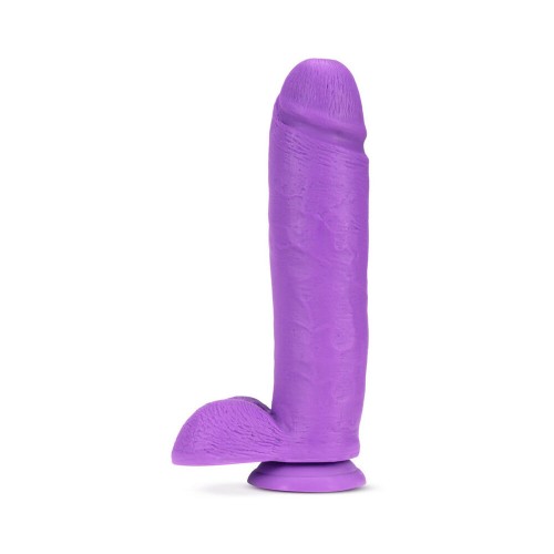 Neo Elite Dildo de Silicona Dual Densidad de 10 in. con Bolas y Succión Púrpura Neón