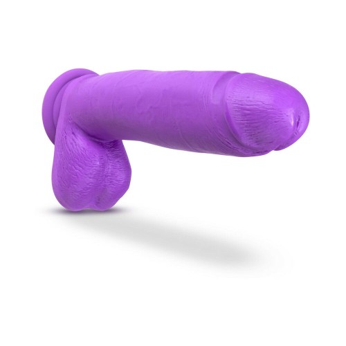 Neo Elite Dildo de Silicona Dual Densidad de 10 in. con Bolas y Succión Púrpura Neón