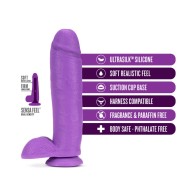 Neo Elite Dildo de Silicona Dual Densidad de 10 in. con Bolas y Succión Púrpura Neón