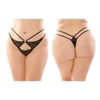 Fantasy Lingerie Jasmine Strappy Lace Thong 6-Pack Queen Size Black