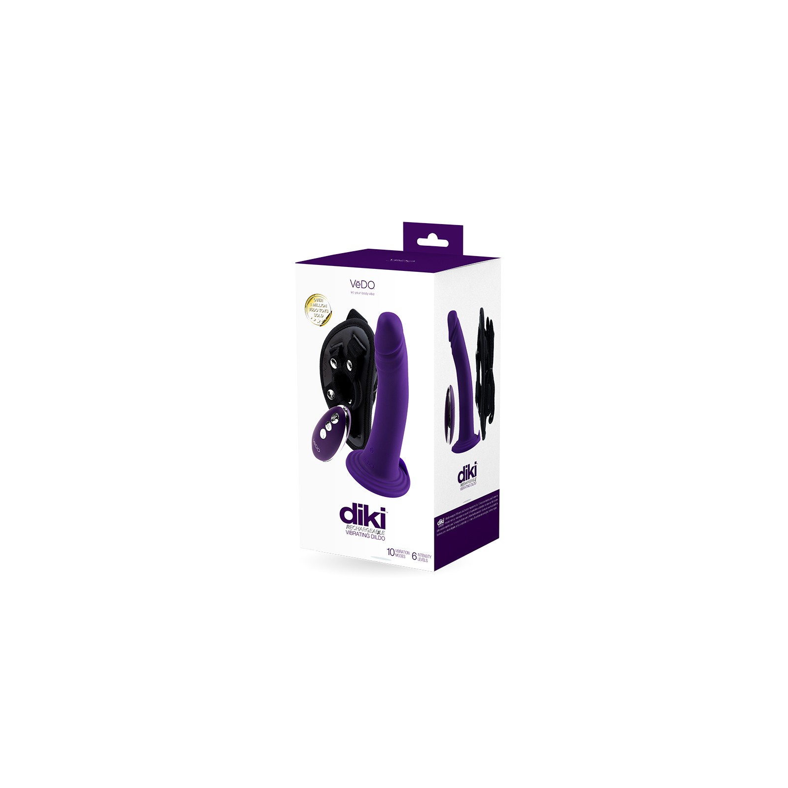 Vedo Diki Rechargeable Vibrating Dildo With Harness Deep Purple