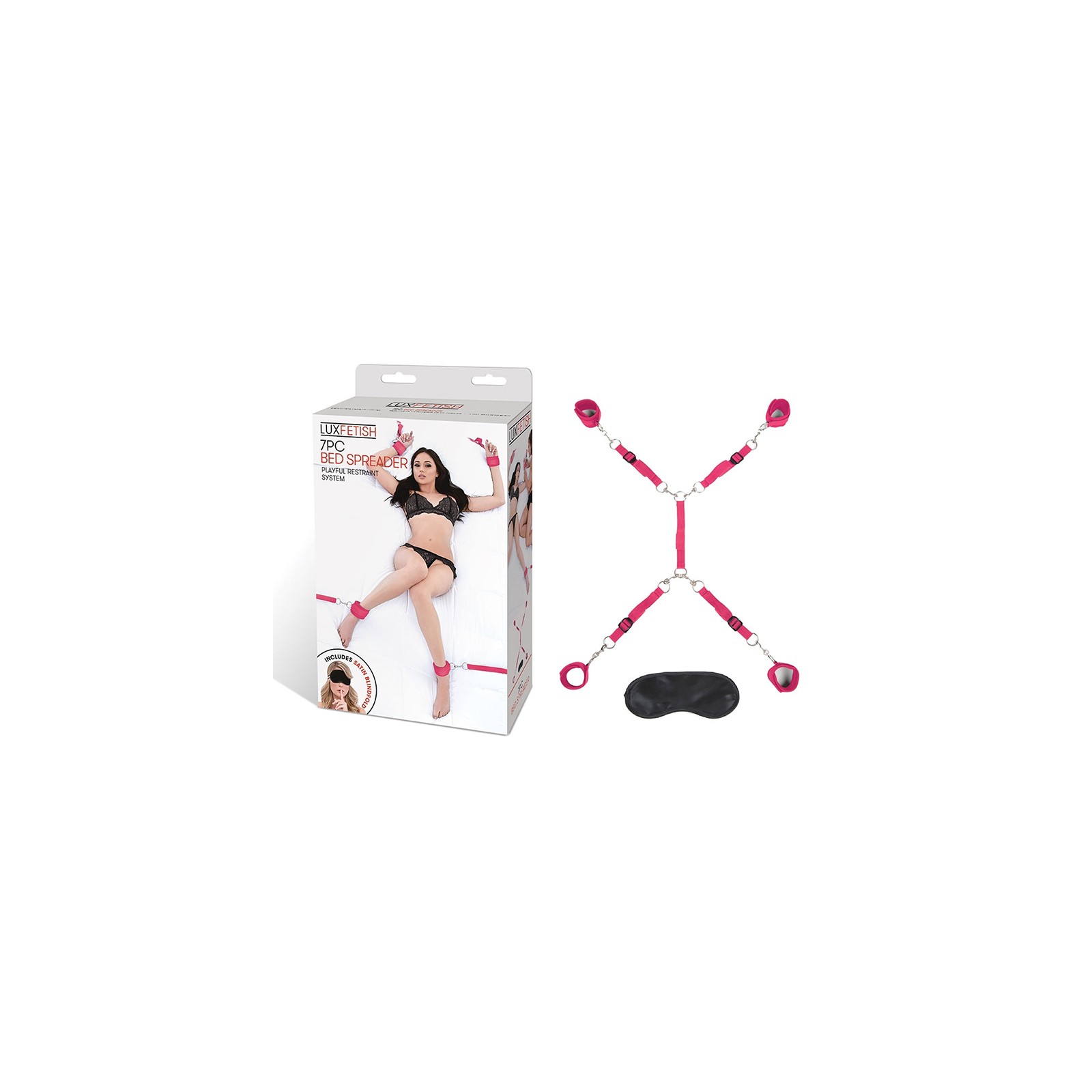 Lux Fetish 7-Piece Bed Spreader Restraint System Hot Pink