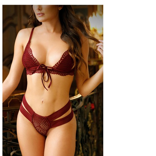 Fantasy Lingerie Burgundy Lace Bralette and Panty Set