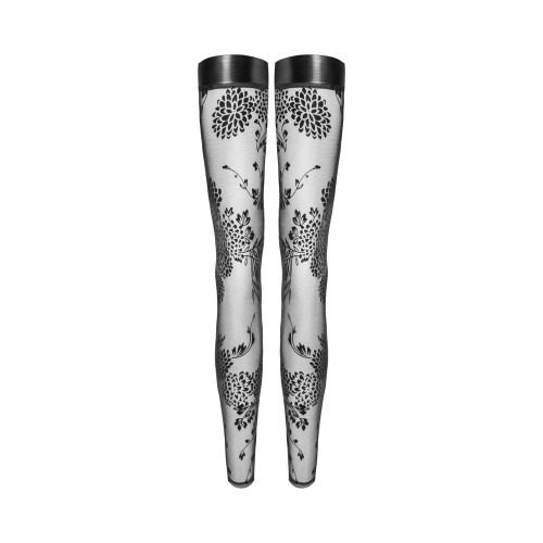 Noir Handmade Tulle Stockings with Flock Embroidery