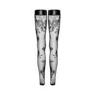 Noir Handmade Tulle Stockings with Flock Embroidery