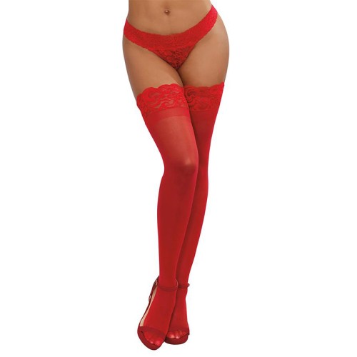 Dreamgirl Sheer Thigh-High Stockings Red O/S