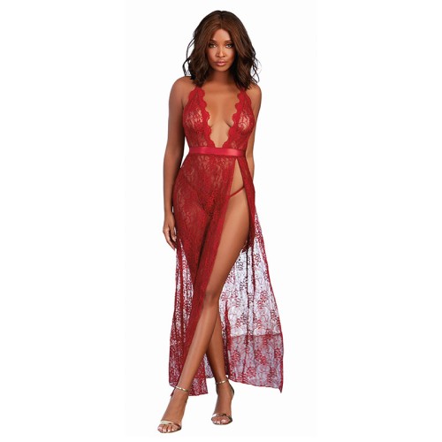 Dreamgirl Lace Gown & G-String Garnet Medium - Stunning Lingerie