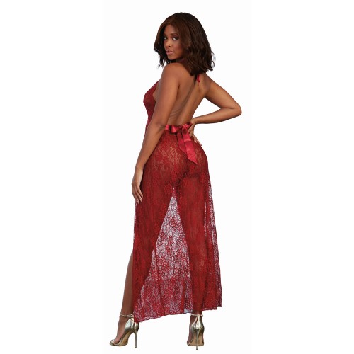 Dreamgirl Lace Gown & G-String Garnet Small Size