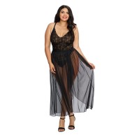 Dreamgirl Teddy & Sheer Mesh Maxi Skirt Set - Black