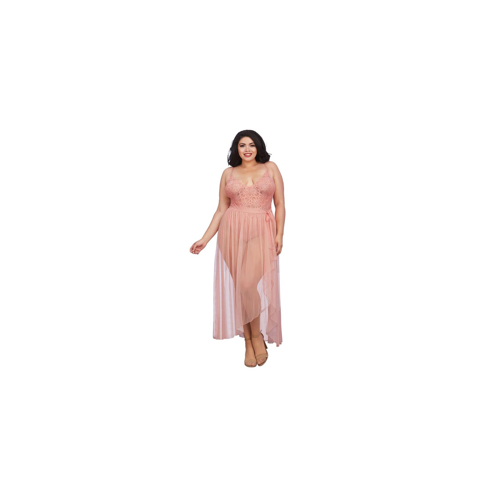 Dreamgirl Teddy with Sheer Mesh Maxi Skirt - Rose Queen 2X