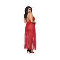 Dreamgirl Teddy & Sheer Mesh Maxi Skirt with G-String Rouge Queen 2X