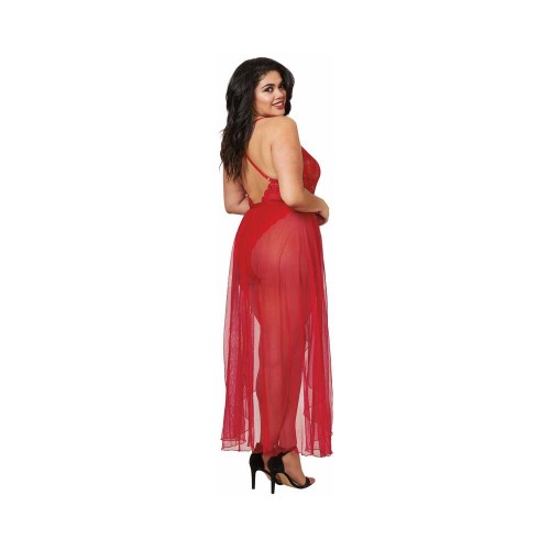 Dreamgirl Teddy & Falda Maxi de Malla Transparente con Tanga Rouge Queen 3X