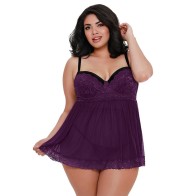 Dreamgirl Stretch Mesh and Lace Babydoll Plum Queen 1X