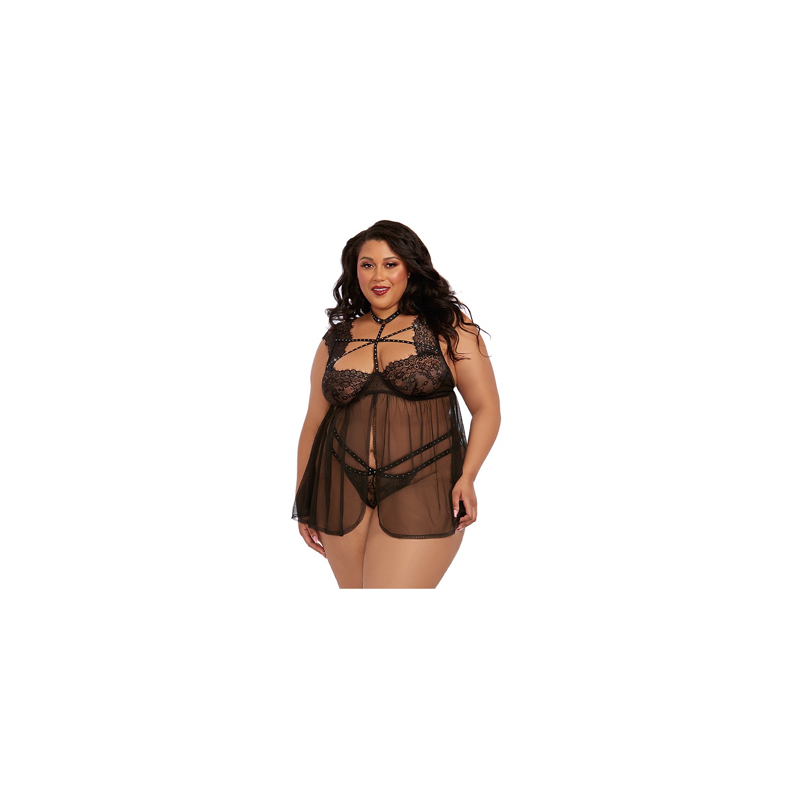 Babydoll de Encaje Plus-Size con Tanga Dreamgirl para Elegancia