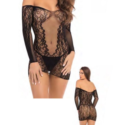 Rene Rofe Demure Long Sleeve Black Mini Dress