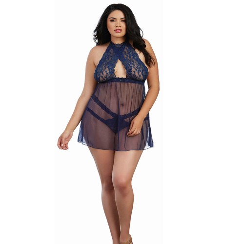 Dreamgirl Lace & Mesh Babydoll with High-Neck Styling