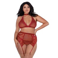 Dreamgirl Conjunto de Red y Encaje Garnet Talla Reina - Elegante y Seductor