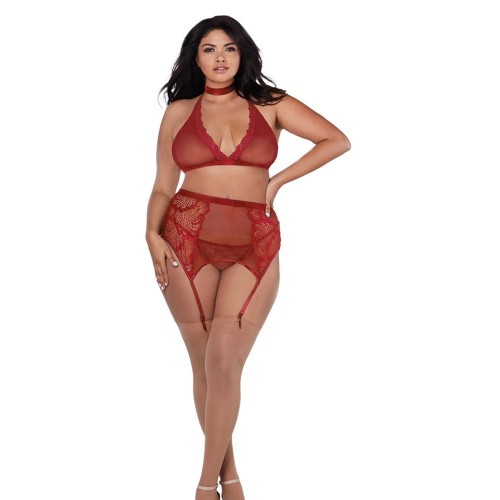 Dreamgirl Fishnet and Lace Four-Piece Set Garnet Queen - Elegant and Seductive