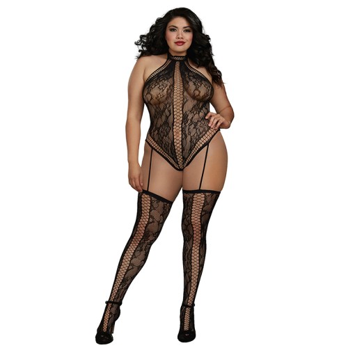 Dreamgirl Lace Teddy Bodystocking with Criss-Cross Details