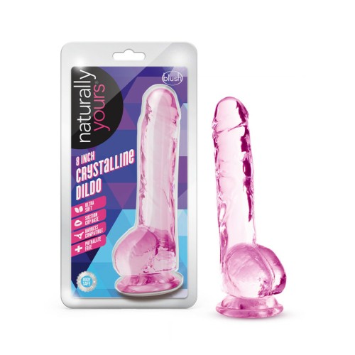 Naturally Yours Dildo Crystalline de 8 pulgadas con Testículos Rosa