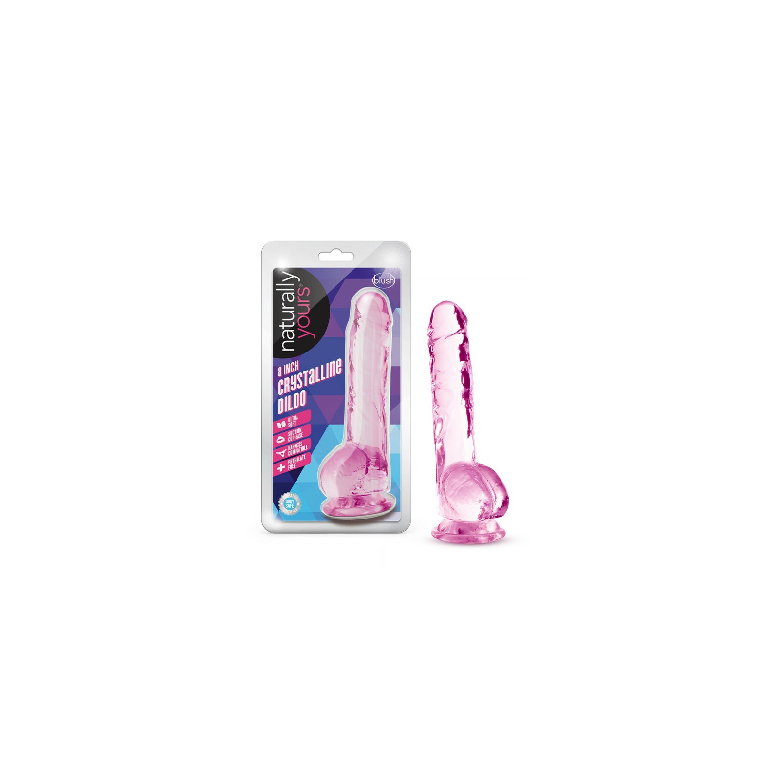 Naturally Yours Dildo Crystalline de 8 pulgadas con Testículos Rosa