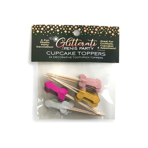 Palillos para Cupcakes de Fiesta con Penes Glitterati - 24-Pack