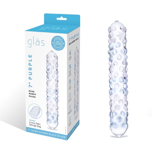 Dildo de Vidrio con Rosa Purpura Nubby de 9in