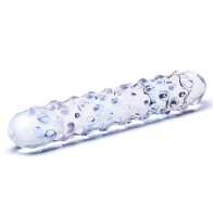 Dildo de Vidrio con Rosa Purpura Nubby de 9in