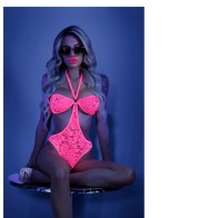 Fantasy Lingerie Lace Bodysuit in Neon Pink