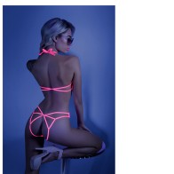 Fantasy Lingerie Glow Body de Encaje Neon Pink L/XL