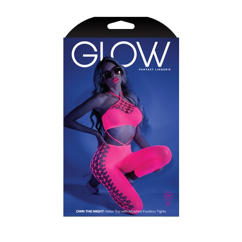 Fantasy Lingerie Glow Halter Bodystocking Neon Pink O/S