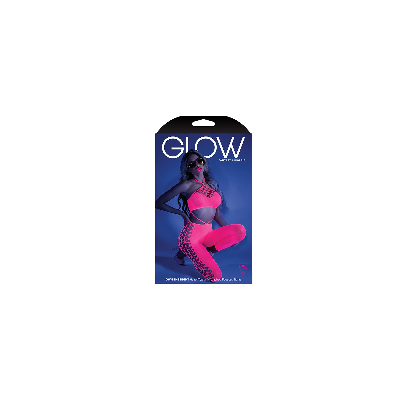 Fantasy Lingerie Glow Halter Bodystocking Neon Pink O/S