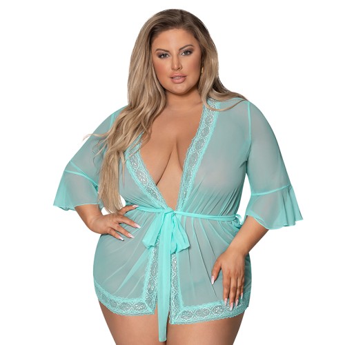 Magic Silk Seabreeze Lace Trim Robe Turquoise