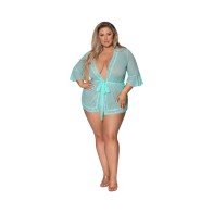 Magic Silk Seabreeze Lace Trim Robe Turquoise