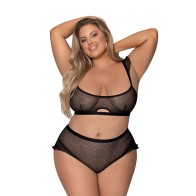 Conjunto de Bralette y Panty Girl Next Door Magic Silk Negro Talla Reina