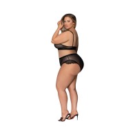 Conjunto de Bralette y Panty Girl Next Door Magic Silk Negro Talla Reina