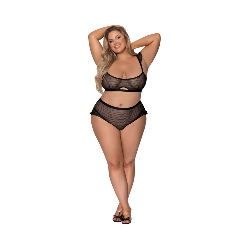 Conjunto de Bralette y Panty Girl Next Door Magic Silk Negro Talla Reina