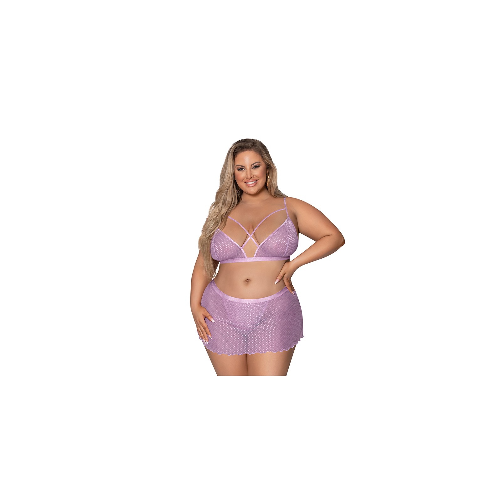 Magic Silk Girl Next Door Bralette and Skirt Lilac Queen Size