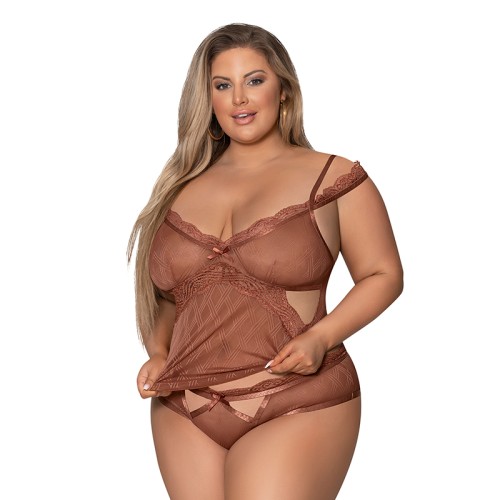 Conjunto Cami y Boyshort Caramel Kiss Magic Silk Talla Reina - Encaje Seductor