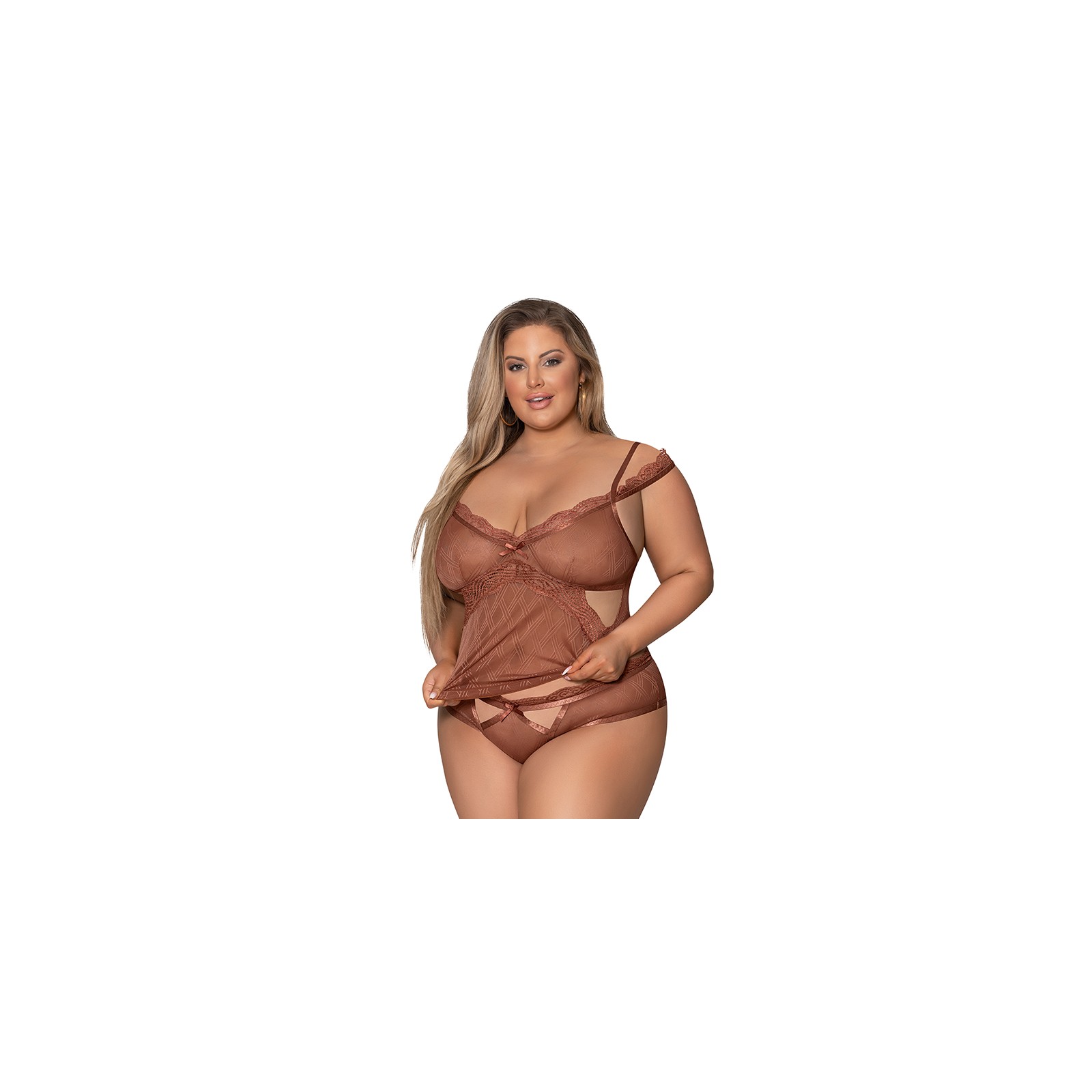 Magic Silk Caramel Kiss Cami & Boyshort Set Queen Size - Alluring Lace