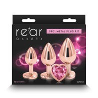 Kit de 3 Piezas de Tapones Metálicos Rear Assets Oro Rosa Corazón Rosa