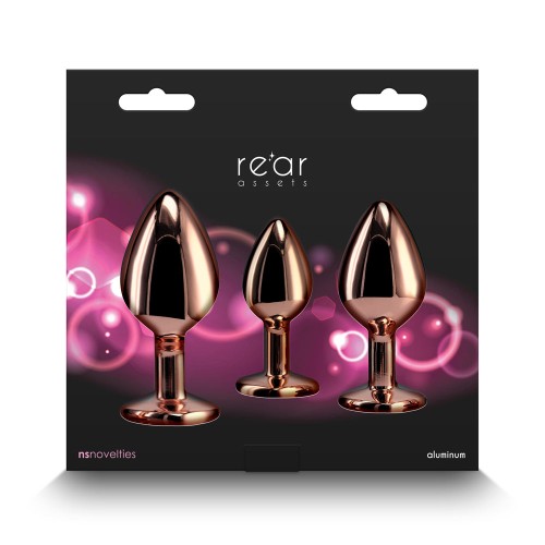 Rear Assets 3-Piece Metal Plug Kit Rose Gold Pink Heart