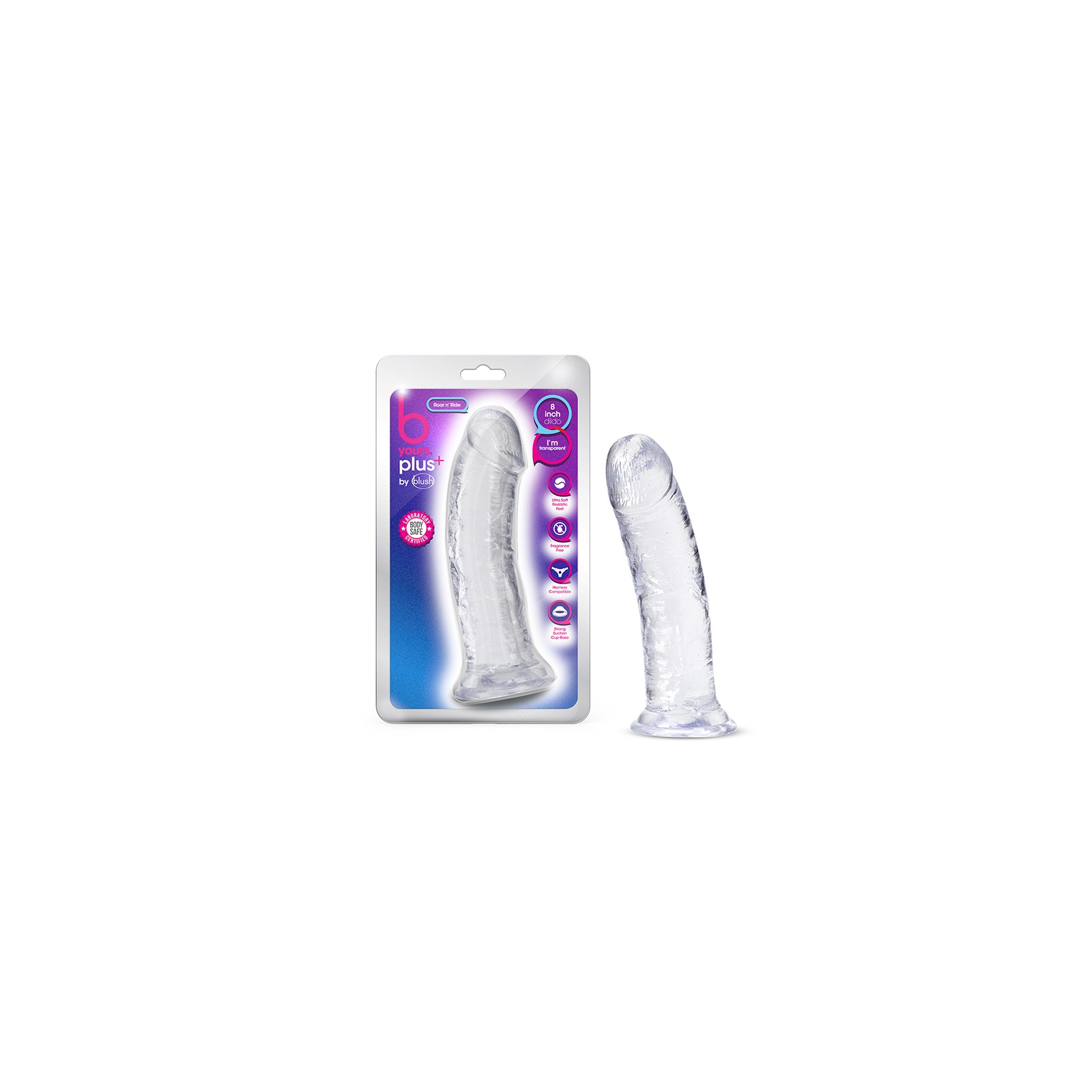 B Yours Plus Roar n Ride 8 in. Dildo Clear