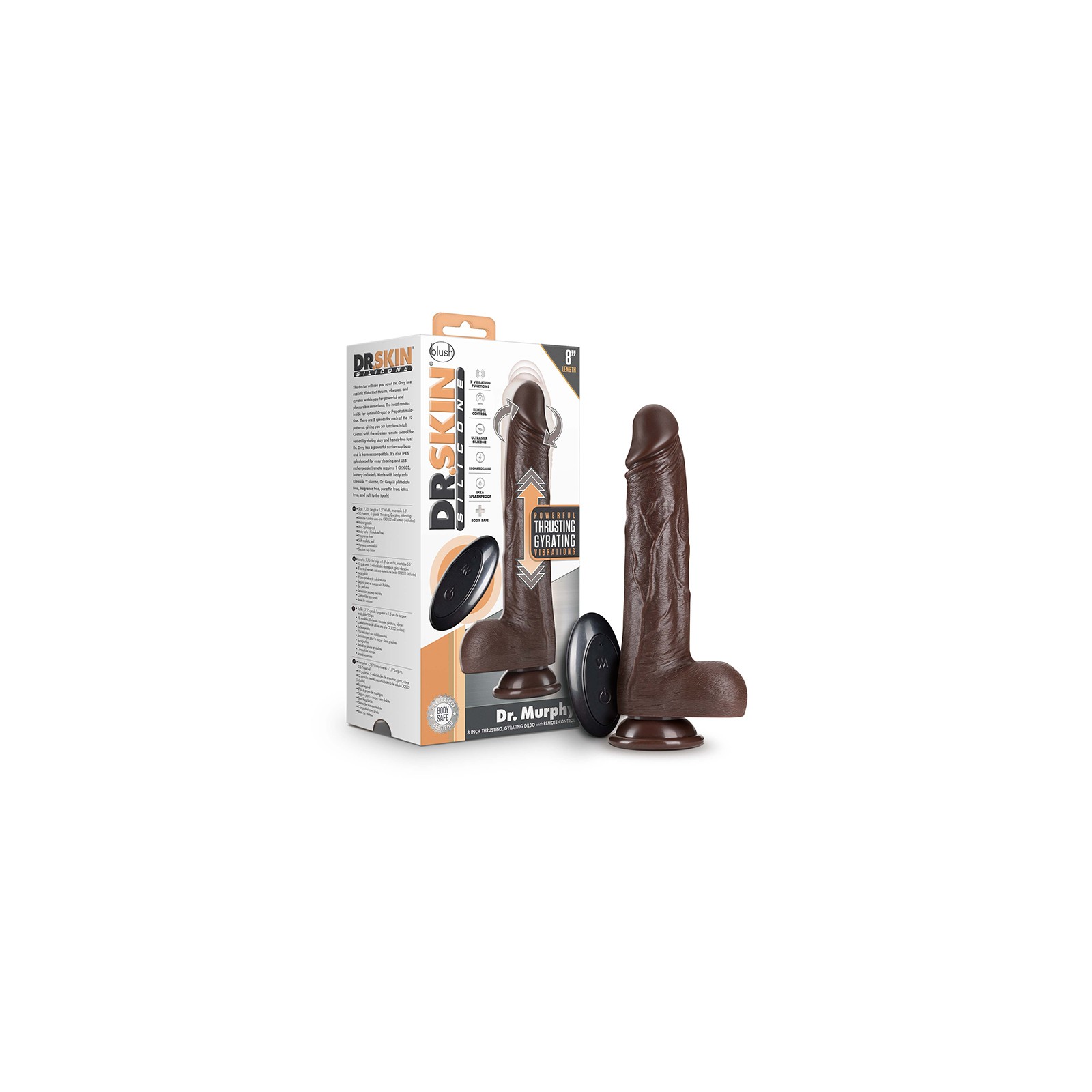 Dr. Skin Dr. Murphy 8 in. Thrusting Dildo with Balls Brown