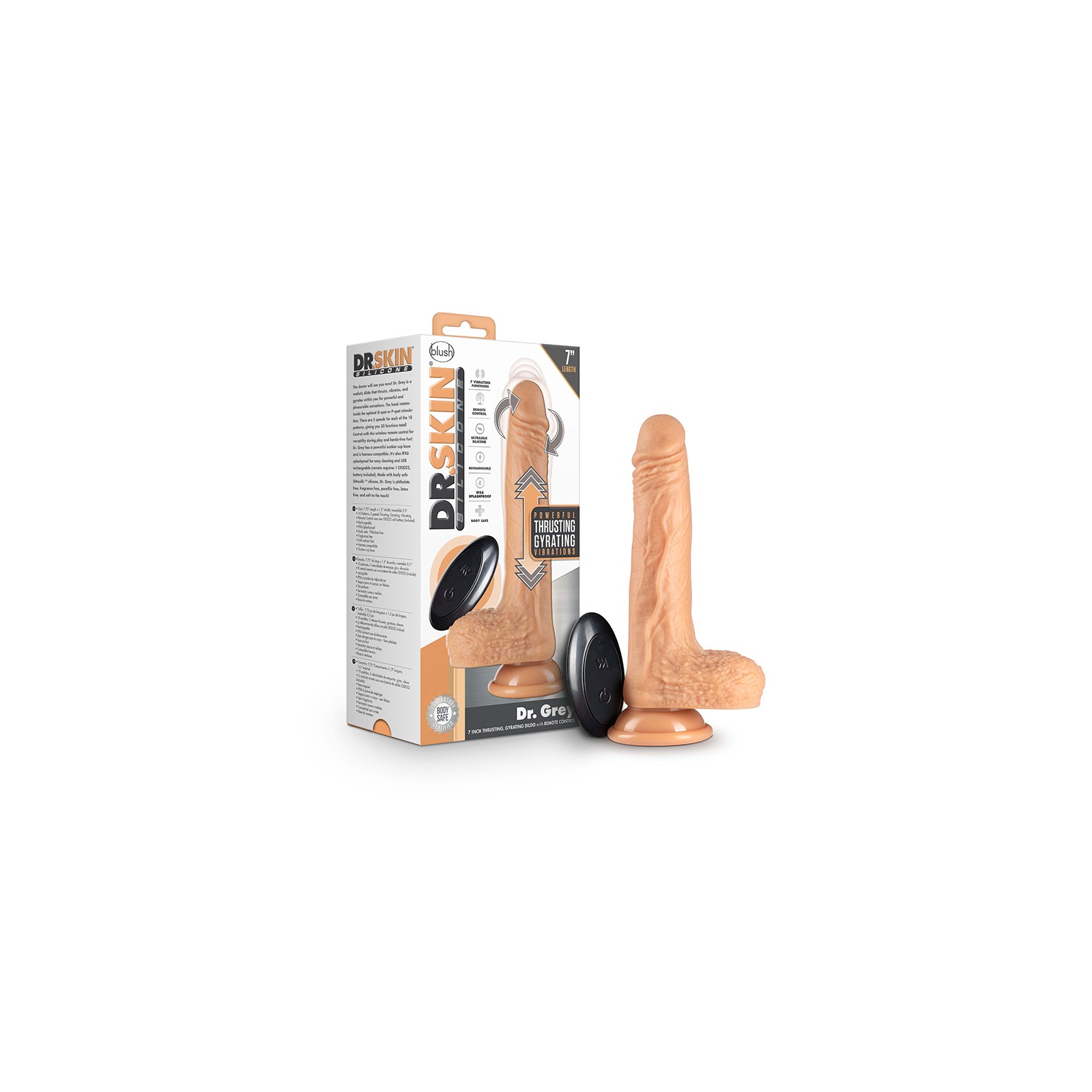 Dildo Thumping de 7 in. Control Remoto Dr. Grey con Testículos - Placer Aumentado