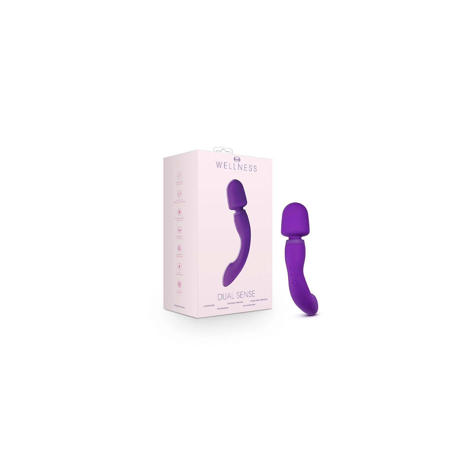 Wellness Dual Sense Rechargeable Silicone Dual Ended G-Spot Wand Vibrator Purple