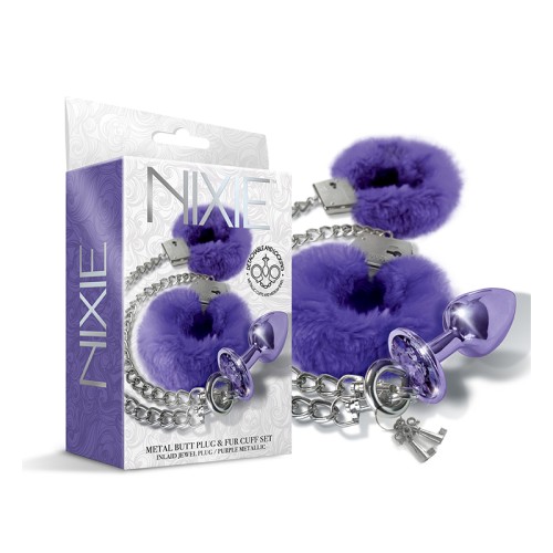 Nixie Metal Butt Plug & Furry Handcuff Set