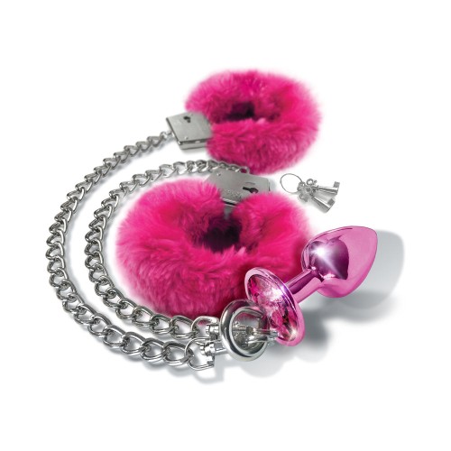 Nixie Pink Metal Butt Plug and Furry Cuffs Set